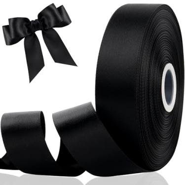 Imagem de Fita preta de 2,5 cm para embrulho de presente, fita de cetim dupla face para artesanato de buquê de flores, laços de cabelo faça você mesmo, flores eternas, dia dos namorados, casamento, festa de