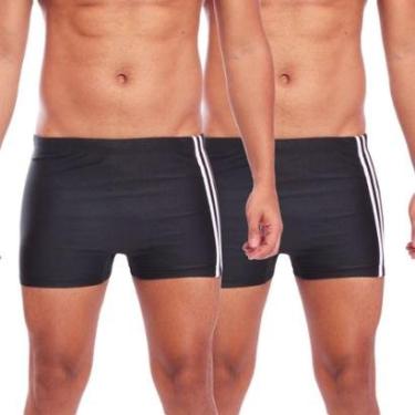 Imagem de Kit 2 Sungas Boxer Masculina Com Friso Moda Praia Verão Preto-Masculino