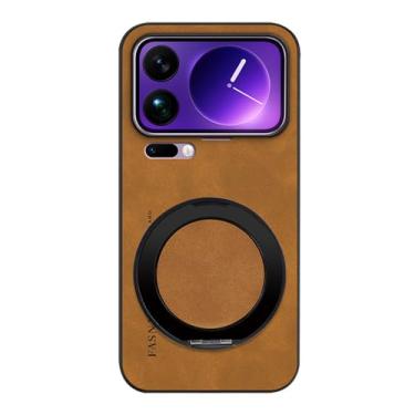 Imagem de POYUFRG Capa magnética para Xiaomi 17 Pro Max/17 Pro/17, capa de couro de negócios antiderrapante fina com suporte de anel de metal giratório, marrom, 17 ProMax