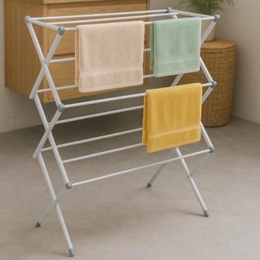 Imagem de Varal Vertical De Chão Retrátil Dobrável 3 Andares Reforçado Base Antiderrapante 10kg Leve Portátil Para Pequenos Espaços Resistente