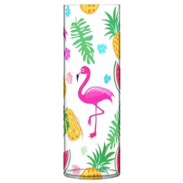 Imagem de CEBUGI Vaso de flores flamingos de plantas tropicais 10 x 30 cm, vaso cilíndrico para flores, vaso transparente inquebrável para festa de casamento, decoração de casa
