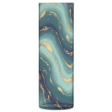 Imagem de CEBUGI Vaso de flor com textura de mármore ciano, 10 x 30 cm, vaso cilíndrico para flores, vaso transparente inquebrável para decoração de casa de festa de casamento