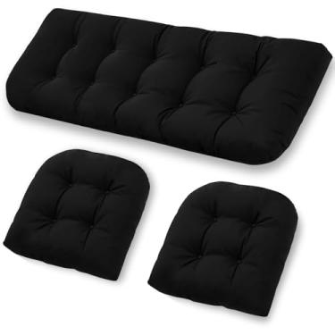 Imagem de cnsmak Almofadas para móveis de pátio ao ar livre, almofadas de vime à prova d'água, conjunto de 3, 1 sofá e 2 almofadas de assento, almofadas de substituição Sunbrella grossas para varanda banco de