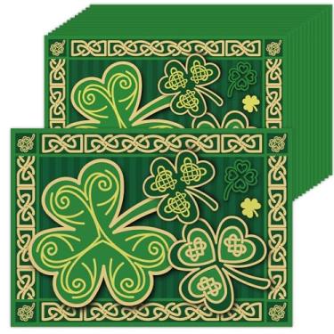Imagem de HSDSH Pacote com 50 jogos americanos de papel do dia de São Patrício, 40 x 28 cm, jogo americano descartável, trevo da sorte, trevo verde, para decoração de jantar de primavera, férias irlandesas