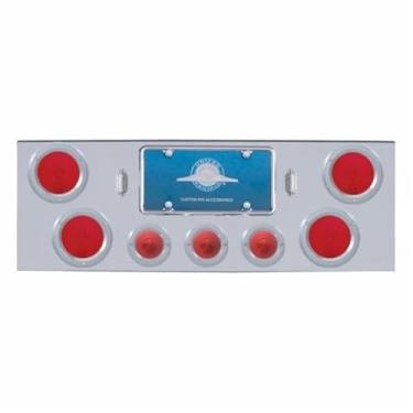 Imagem de United Pacific Painel de luz traseira 31597, cromado, central traseiro, com 4 luzes 4 x 4 e 3 luzes de 2,5 e biséis de aço inoxidável, LED vermelho e lente