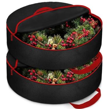 Imagem de ZOBER Pacote com 2 recipientes de armazenamento de guirlanda de Natal de 121 cm - Bolsa de guirlanda para caixa de guirlandas artificiais - Tecido Oxford impermeável, bolsa de armazenamento de