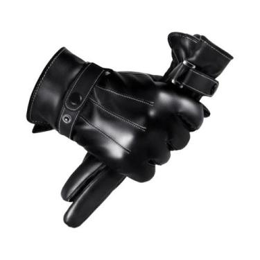 Imagem de Luvas De Inverno Masculinas Pretas De Dedo Inteiro Em Couro PU Com Tel