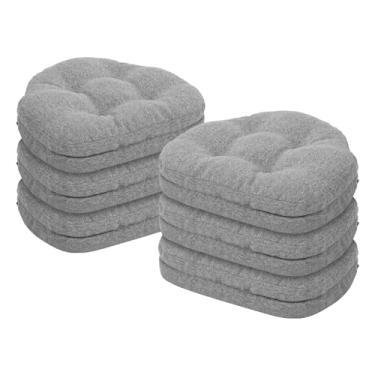 Imagem de baibu Conjunto de 6 almofadas para cadeira de jantar, almofadas de assento Windsor de espuma viscoelástica com design patenteado de camada dupla, almofadas para cadeira de cozinha com laços e capa