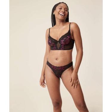 Imagem de Calcinha Biquíni Renda Recorte Tule Marisa-75517, Preto, Rosa, M