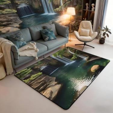 Imagem de Tapete Waterfall 7,5 x 12,5 cm, tapete de paisagem cascata para sala de estar | Tapete lavável com arte de natureza chique, montanha, rocha, tapete de paisagem de Sault, tapete interno