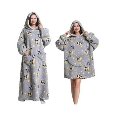 Imagem de Cobertor De Flanela Oversized Com Mangas, Moletom De Inverno Para Mulh