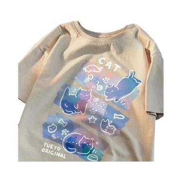 Imagem de Camiseta Feminina De Verão Respirável Com Estampa Divertida De Gato Es
