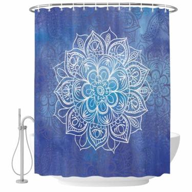 Imagem de Cortina de chuveiro floral azul boho boêmio conjunto de cortinas de chuveiro de tecido impermeável para banheiro decoração de banheira acessórios de casa 182 x 182 cm