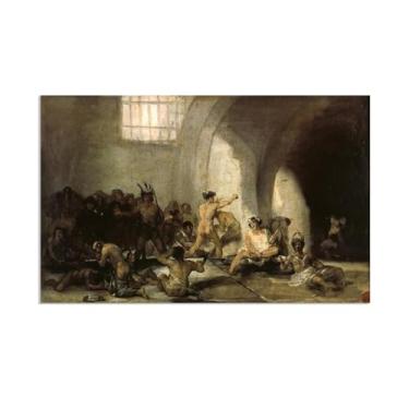 Imagem de Arte de parede Francisco Goya, The Madhouse, impressão em tela famosa reprodução de pinturas a óleo abstratas imagem emoldurada para decoração de casa pôster 110 x 70 cm (43 x 28 polegadas)