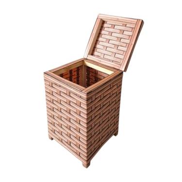 Imagem de Lixeira Organizadora Decorativa com Estrutura de Madeira e Acabamento em Fibra Sintética Colorida (INDIANO)