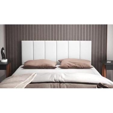 Imagem de Cabeceira casal Laura 1,40 Almofadada material sintético Branco - Ofer