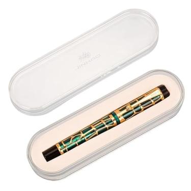 Imagem de XMKT 100 Centennial Caneta-tinteiro de resina oca com clipe dourado para negócios, escritório, presente, papelaria, material escolar (cinza escuro, EF)