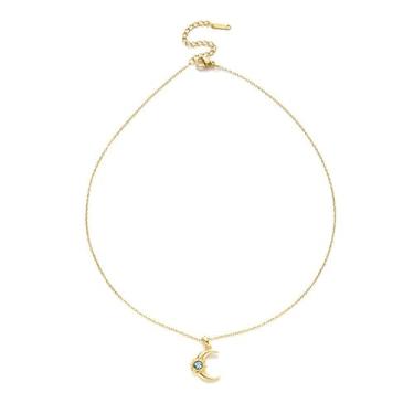 Imagem de Colar delicado com pingente de strass azul e lua celestial moderno com pingente de explosão de sol crescente corrente de elos ajustáveis para mulheres, joias modernas de verão, presentes de