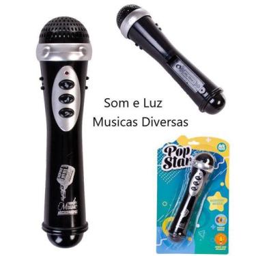Imagem de Brinquedo Microfone Musical Preto Infantil Com Luz E Som - CLICKCOMPRA