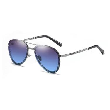 Imagem de HPIRME Óculos de luxo sem armação com corrente, unissex, estilo vintage, proteção UV400 (azul C4)