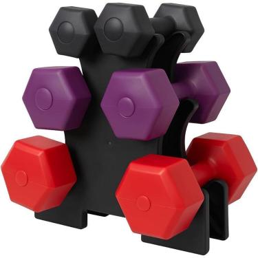 Imagem de Kit 3 Halteres Sextavados Peso Musculação Academia Treino em Casa com Suporte Halter Total de 12Kg-Unissex