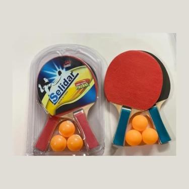 Imagem de Kit Ping Pong Tênis de Mesa com 2 Raquetes e 3 Bolinhas, Madeira com Borracha Antideslizante, Vermelho e Preto, 25cm, para Iniciantes