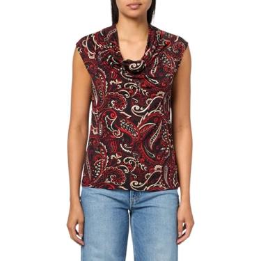 Imagem de Kasper Decote drapeado estampado feminino ombro externo, Preto Multi, P