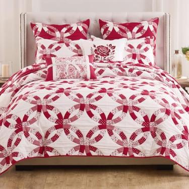 Imagem de Greenland Home Fashions Coleção de alianças de casamento, conjunto de colcha reversível, 3 peças King/Cal King, vermelho