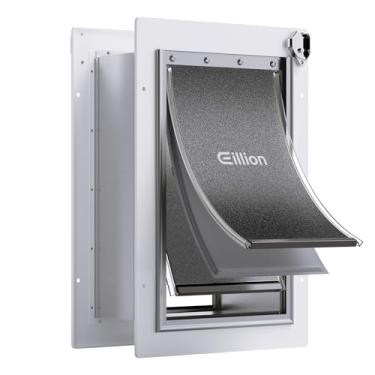 Imagem de Porta de parede para animais de estimação, porta de parede para cães, porta de 3 abas com isolamento, moldura toda de metal e túnel telescópico, animais de estimação de até 18 kg (tamanho médio)