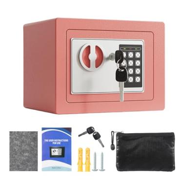 Imagem de Luocute Mini Cofre à Prova de Fogo Com Bolsa para Documentos, Cofre de Segurança de Metal Com de Alarme Duplo e Chave Sobressalente, para Documentos de Joias Em Dinheiro, Montado na (Rosa)
