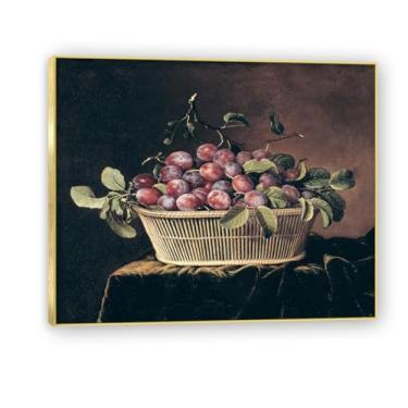 Imagem de Moldura dourada. Arte vintage emoldurada de frutas mortas, pintura clássica de cozinha country, decoração de parede de casa de fazenda quente para sala de jantar e cozinha. A42. 60 x 72 cm-23,6 x 28,3