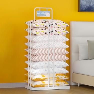 Imagem de Suporte de exibição retangular de metal – prateleira de colcha de varejo comercial para lojas de roupas e organizador de almofadas domésticas, torre elegante para shoppings e showrooms