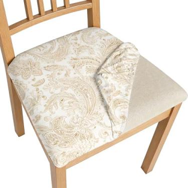 Imagem de BVBOX Conjunto de 4 capas de assento para cadeiras de sala de jantar, elásticas, multiestilos, capas de cadeira de jantar, laváveis e removíveis (barroco dourado marfim, conjunto com 4)