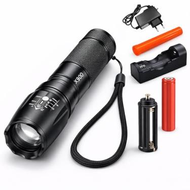 Imagem de Lanterna LED Potente Recarregável com Zoom Ajustável, Luz Branca, Modos Alto Baixo e Strobo, Compacta e Resistente para Emergência e Uso Diário