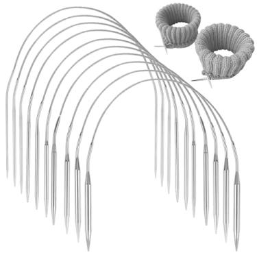 Imagem de Agulhas de tricô circulares de 40 cm, pacote com 10 agulhas de tricô de aço inoxidável 2/2,5/3/3,5/4/4,5/5/5,5/6/7 mm, agulhas de tricô flexíveis de metal com ponta dupla, circulares