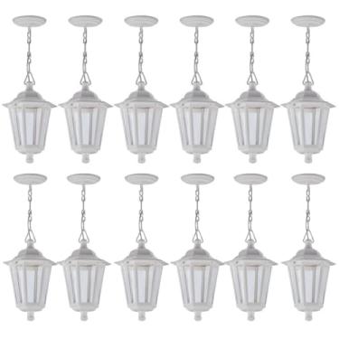 Imagem de Jogo 12 Luminárias Pendentes Branca Grega Externa 18x12x58cm Lente Transparente Dital