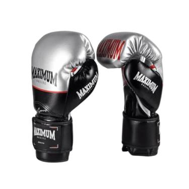 Imagem de Maximum Luvas de Boxe Profissionais, Couro de Microfibra, Muay Thai e Kickboxing (Prata, 14oz)
