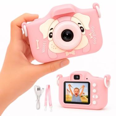Imagem de Camera Digital Infantil Portatil, Fotos e Vídeos, Modo Selfie, Filtros, Jogos, Cartao Micro-SD, Bateria Recarregavel USB, Cordao de Pescoço e Case Antichoque para Crianças (Rosa)