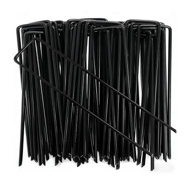 Imagem de Pacote com 30 grampos de paisagem galvanizados pretos de 10 cm calibre 11 pinos de estacas de jardim em forma de U para barreira de ervas daninhas, tubos de irrigação, gramado e barraca