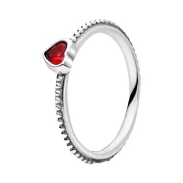 Imagem de Anel Feminino De Prata Esterlina 925 Com Coração E Flor, Tamanhos 6-9,