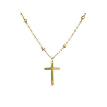 Imagem de Corrente com Crucifixo Religioso "Elegance" – Aço Inoxidavel Banhado a Ouro 18K, 50+5 cm, Unissex, Semijoia Cristã