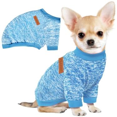 Imagem de Pacote com 3 suéteres para cães pequenos, meninas, meninos, roupas de lã de inverno, quente, macio, para cães, gatos, roupas para animais de estimação (azul claro, médio)