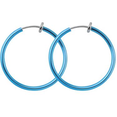 Imagem de Brincos de argola clássicos de latão IDB - vários tamanhos/cores para escolher | Argolas de mola para orelhas não perfuradas (Médio - Aproximadamente 1 3/40.6 cm | 30 mm), azul celeste