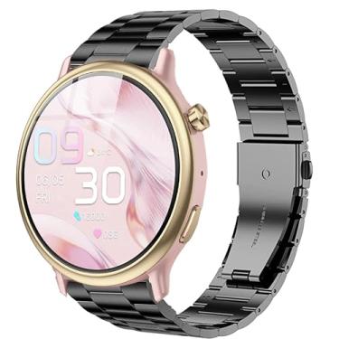 Imagem de Lamshaw Pulseira de substituição de aço inoxidável de aço inoxidável compatível com Paukila S95, P91, H31, P114 (preta, pulseira de tamanho de 22 mm)