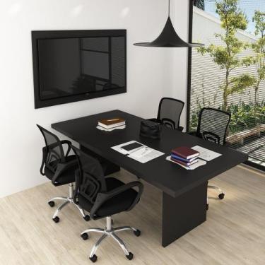 Imagem de Conjunto de Escritório com Mesa de Reunião 100x200cm MDP Amêndoa Tecno