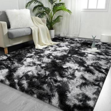 Imagem de Tapete FlyDoIt 122x183cm Preto Branco Tie-Dyed Shaggy