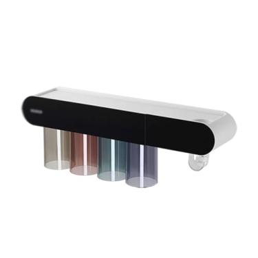 Imagem de Suporte de escova de dentes para banheiro Suporte magnético de escova de dentes dispensador de pasta de dente montado na parede suporte de pasta de dente multifuncional rack de armazenamento de escova