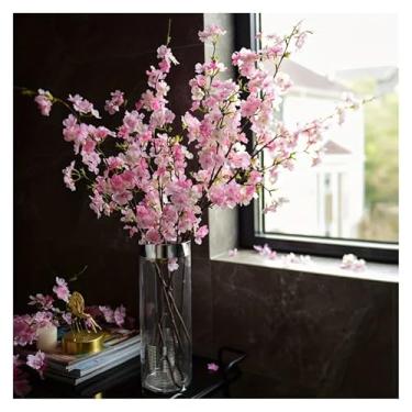 Imagem de Decoração de casa 3 peças elegante branco/rosa seda flor de cerejeira ramos para casamentos e decoração de casa - flor artificial realista flor de cerejeira artificial (rosa)