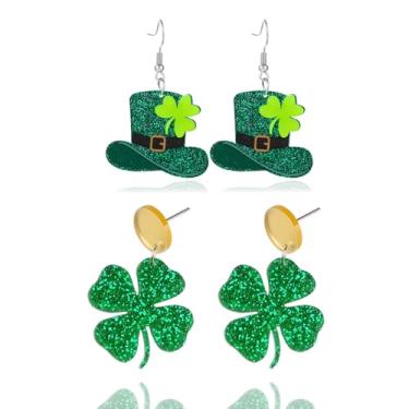 Imagem de Brincos de Dia de São Patrício de folha verde para mulheres, trevo irlandês, brincos pendentes de acrílico, chapéu verde, trevo, ferradura, acessórios de joias da sorte para festival irlandês, Medium,