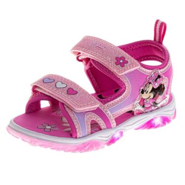 Imagem de Sandália infantil Disney com estampa de princesa Ariel Moana Stitch Minnie Mouse Frozen com luzes LED para uso ao ar livre, para meninas, tamanho infantil, criança pequena/criança grande, Rosa claro